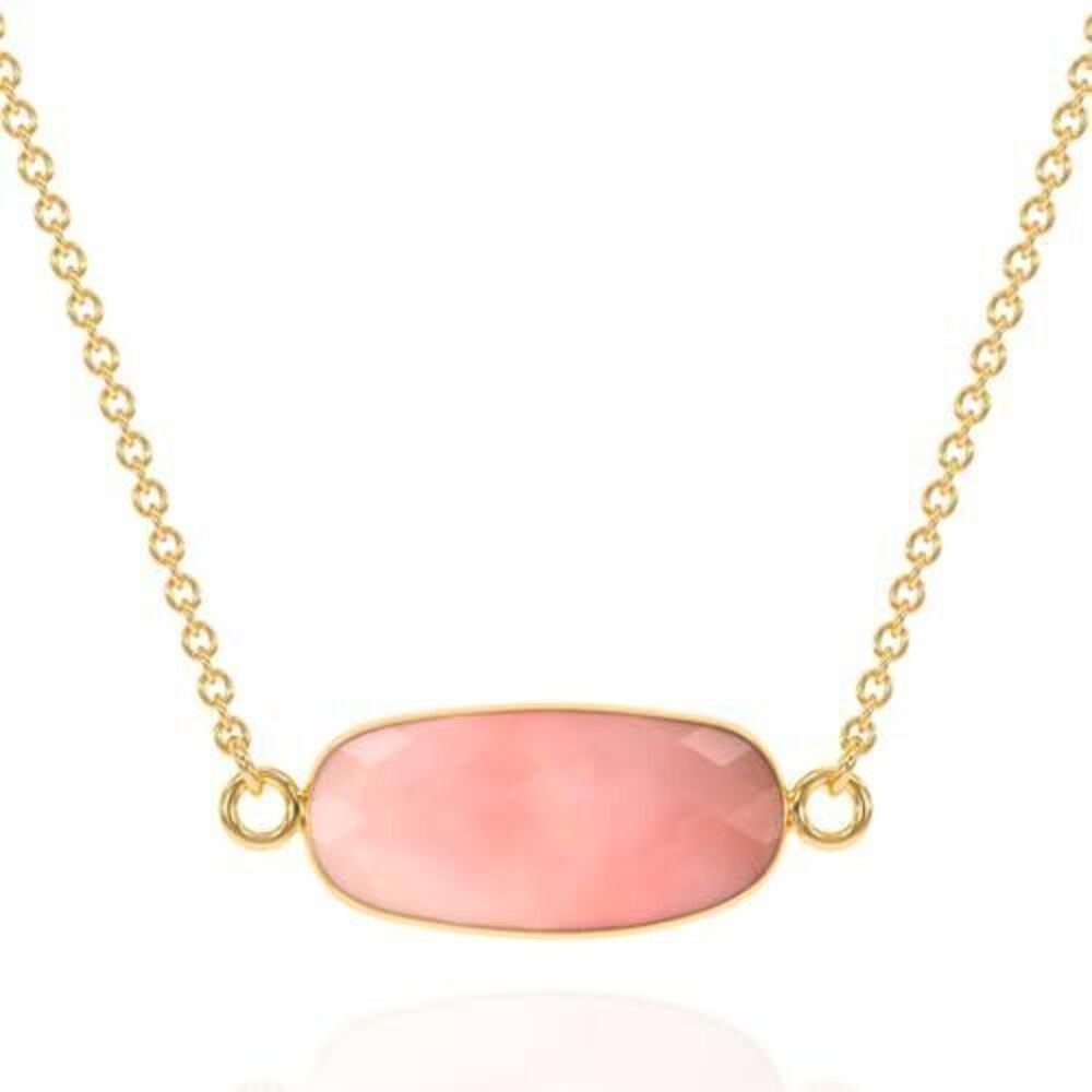 4192 Pink Opal Necklace , Premium Gold Oval Necklaces - Tarnish Free 18K